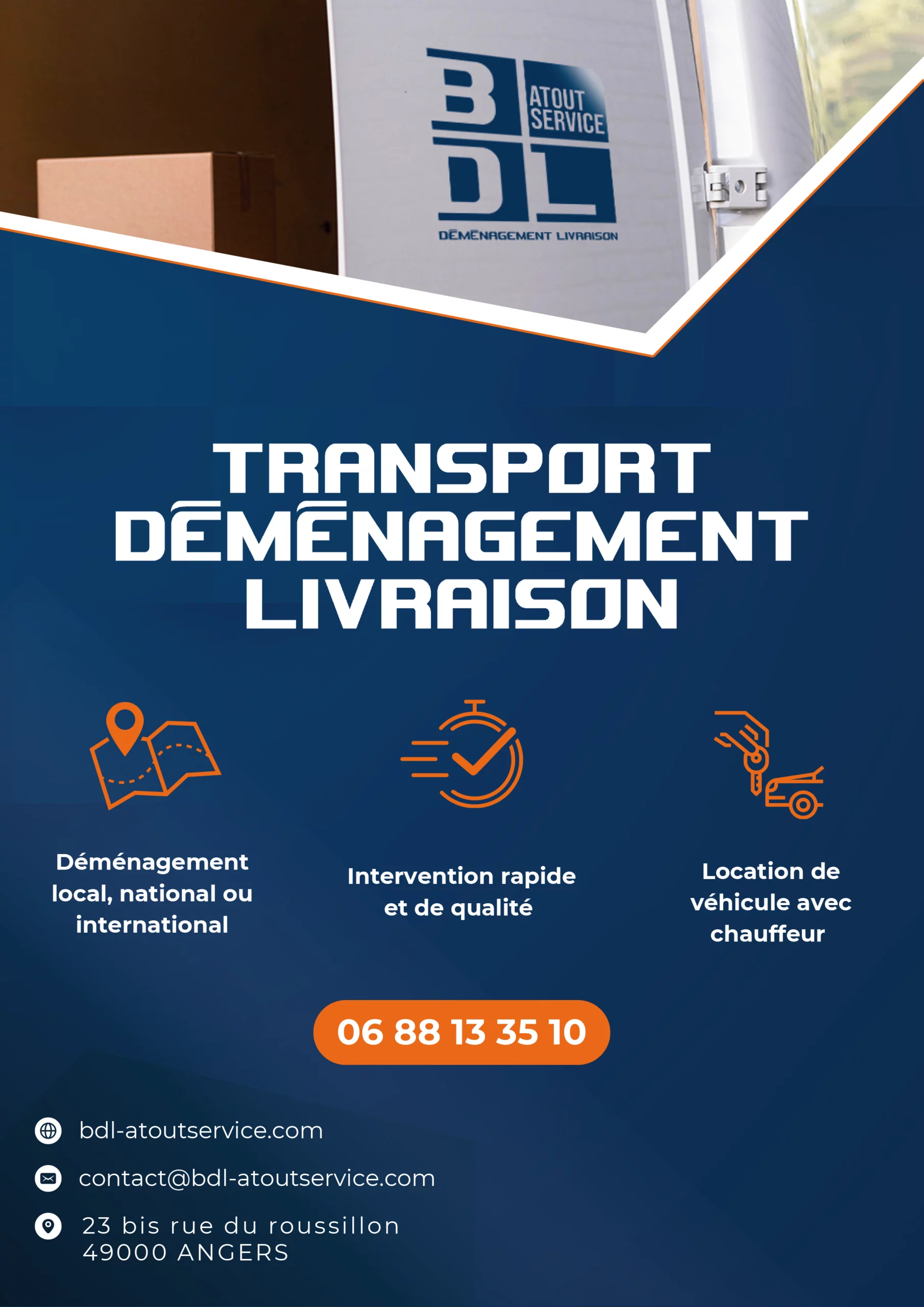 Flyer de déménagement Benoit de Luca - Demenagement rapide - location de vehicule avec chauffeur